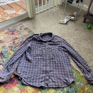 PacSun Navy and Red Plaid Flannel Shirt